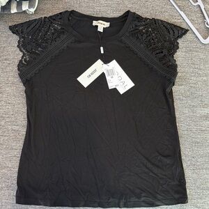 Jason Wu Black Tee with Lace Sleeves